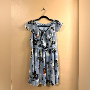 Xhilaration Blue Floral Ruffle Sleeveless Dress L